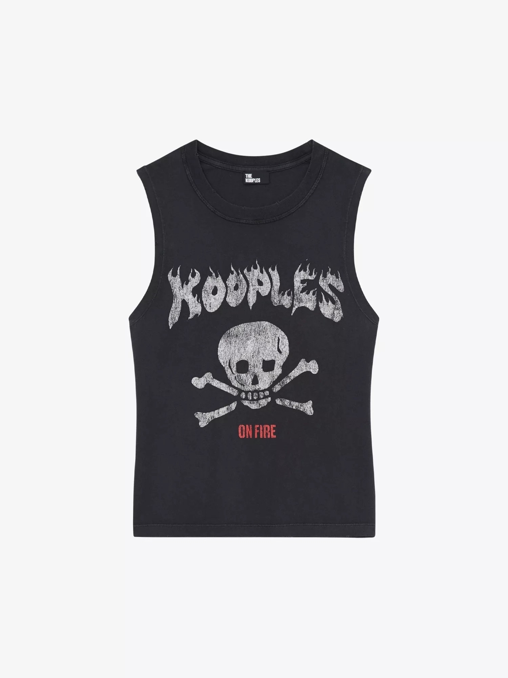 The Kooples Black Graphic Skull Tank with Red "On Fire" Accent